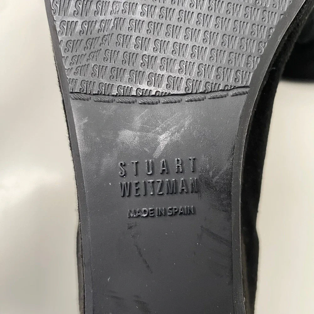Stuart Weitzman Quilty Black Suede Quilted Bow Wedge Heels Luxury Shoes Size 11N - Picture 8 of 11